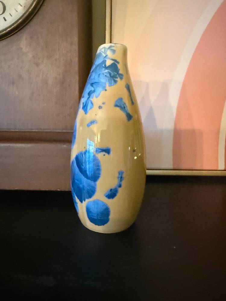 Blue Crystalline Glaze Pottery Vase: Handcrafted Ceramic Bud Vase