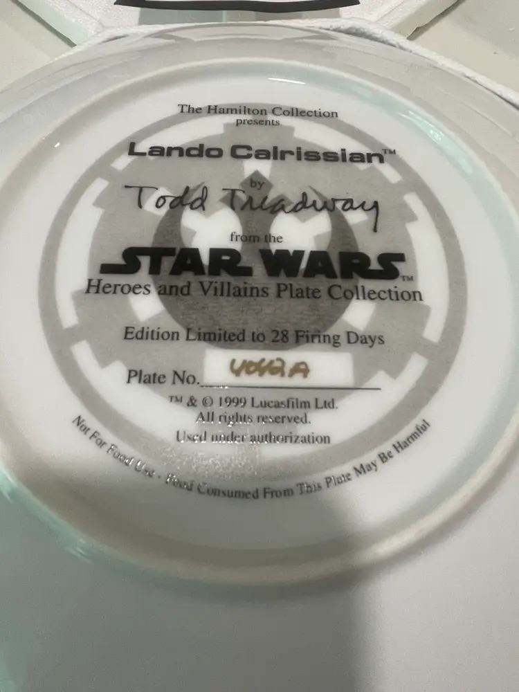 Lando Calrissian Star Wars Hamilton Collection Plate Heroes &amp; Villians NIB w/CoA
