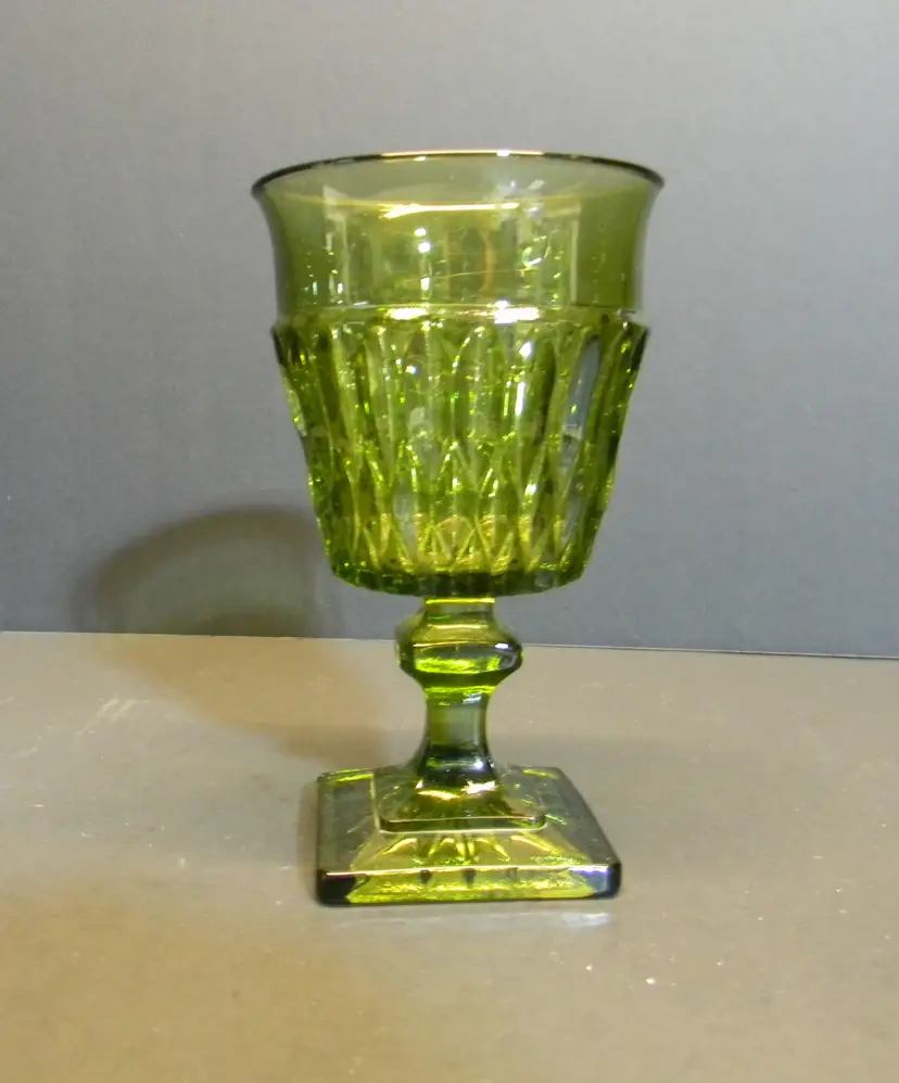 Indiana Glass square foot tumbler, Olive green/ Avocado in color (3 1/2 "W- base is 2 1/2"