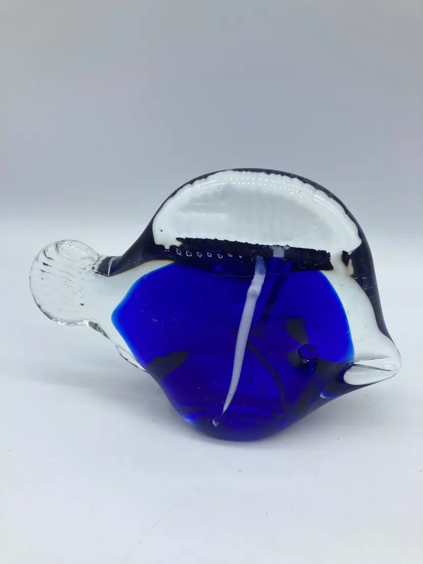 Blue and White Striped Glass Fish
