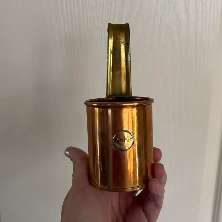 Vintage Made in England Brass Handled Hanging Copper Measuring Jugs Cups Set