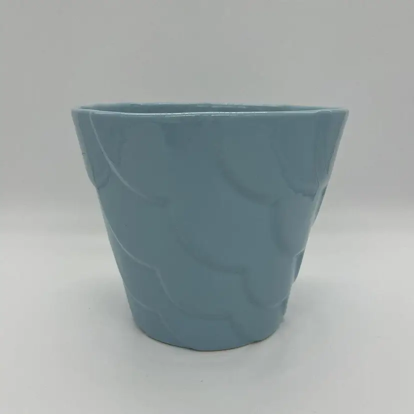 Vintage Alamo Pottery Planter Baby Blue Scalloped Wave Scales Art Deco