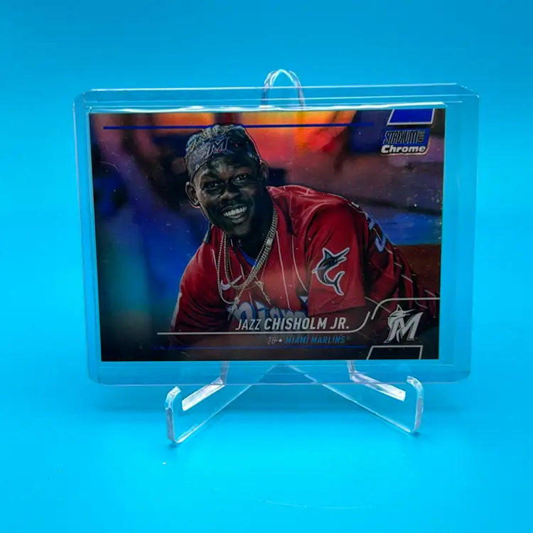 2022 Topps Stadium Club Chrome Jazz Chisholm Jr. Blue Refractor /199 Miami Marlins / New York Yankees 