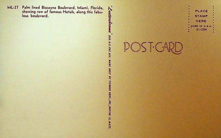 Biscayne Boulevard in Miami Florida Unused Postcard