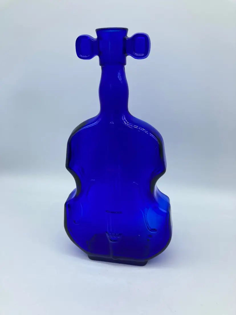 Vintage 8" Cobalt Blue Glass Bottle / Vase Cello Violin Fiddle Shaped Decanter