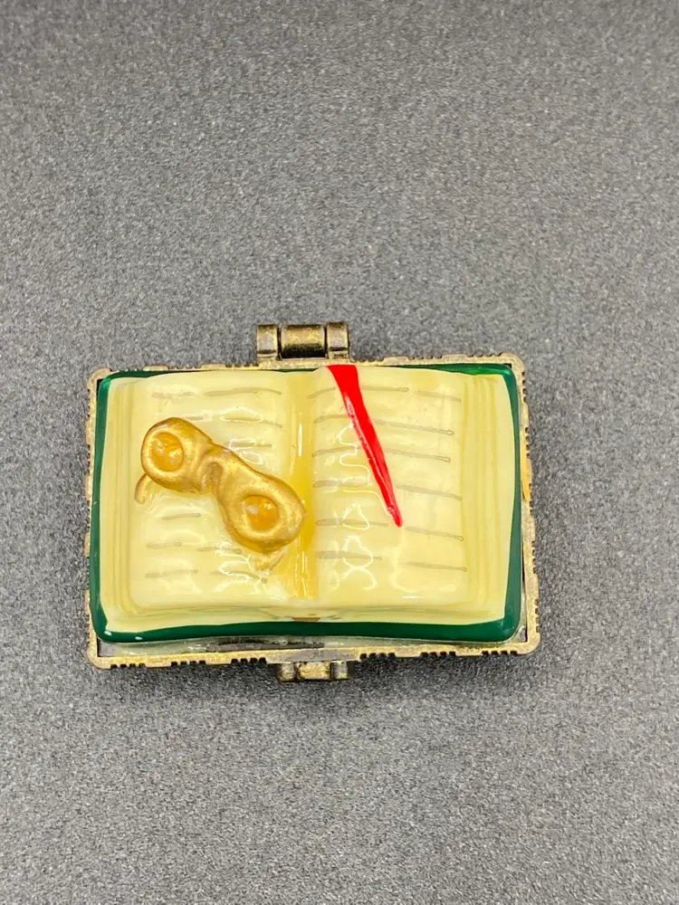 Vintage Herco Porcelain Book With Glasses Trinket Box