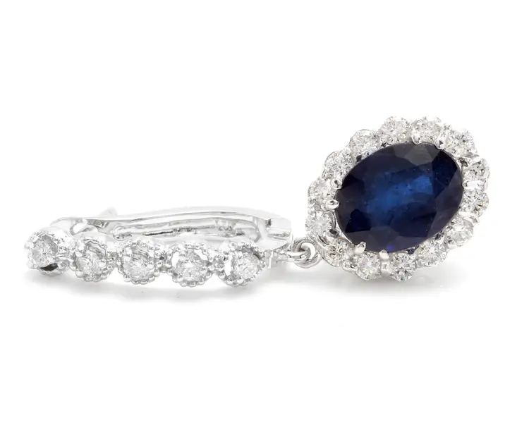 6.70Ct Natural Sapphire and Diamond 14K Solid White Gold Earrings