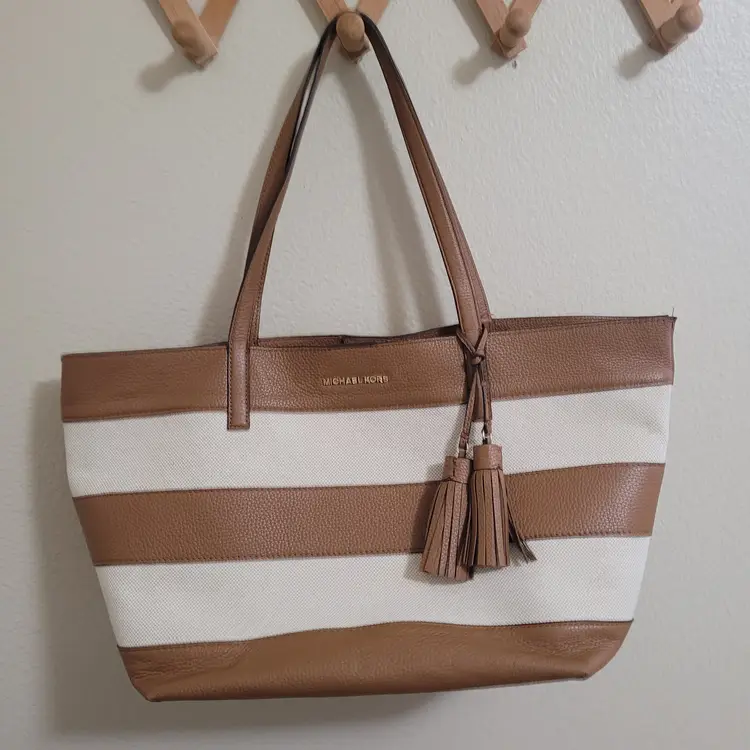 Michael Kors Large Leather & Canvas Tote Bag 10 x 18 inches