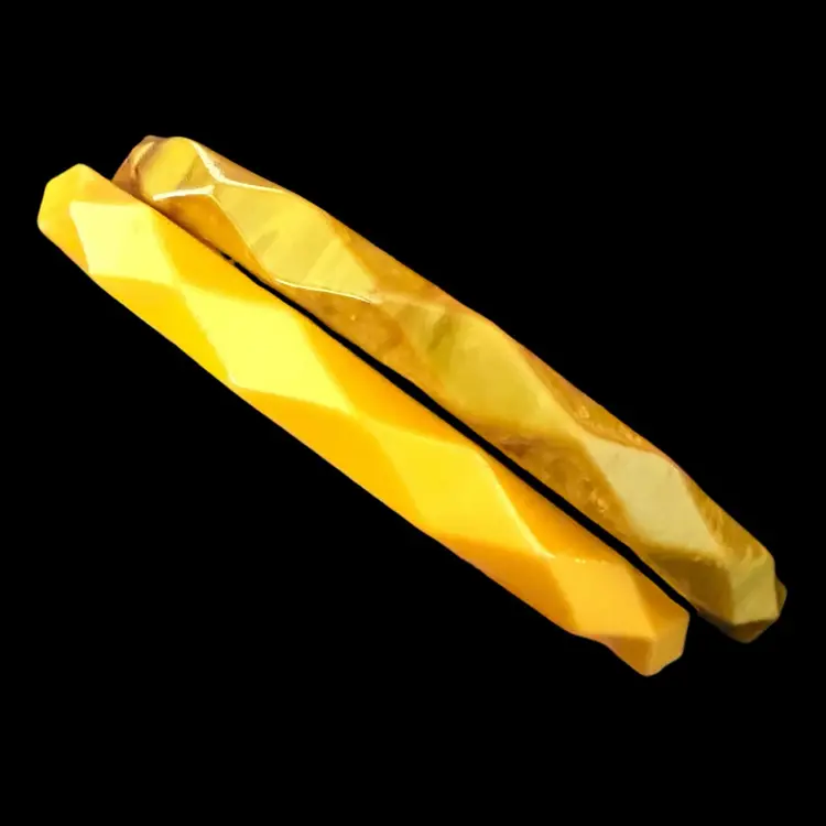 Bakelite Set 2 Faceted Yellow & Green Bangle Bracelets 2.5” Opening