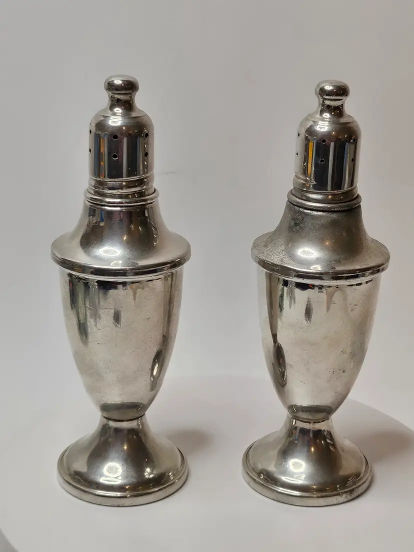 Vintage WEB Weighted Pewter Salt And Pepper Shakers Formal Design Set Art Deco