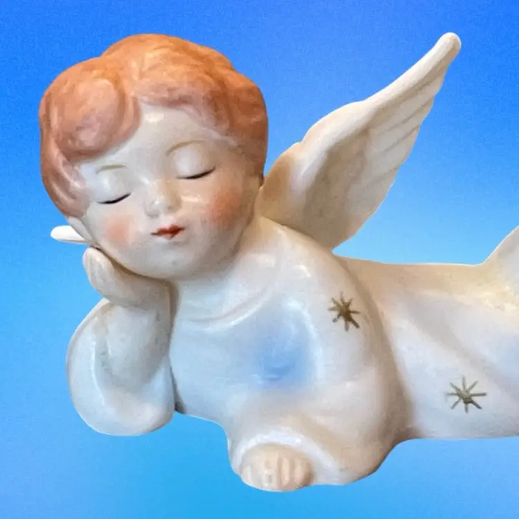 Schmid Bros Porcelain Laying Angel Figurine Vintage Christmas Religious Holy