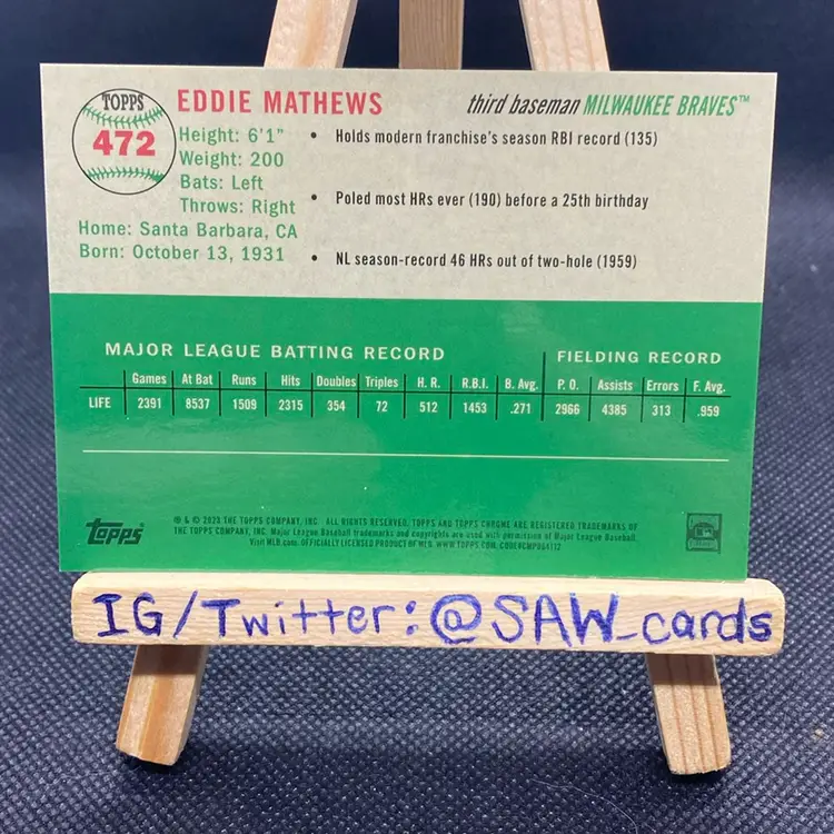 Eddie Mathews 2023 Topps Chrome Platinum Anniversary /150 Atlanta Braves