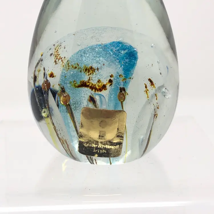 Kerry Glass Ireland Green Teal and Copper Dome Paperweight