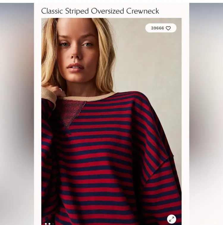 New Free People Classic Striped Oversized Crew 