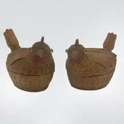 Vtg. Wicker Hen On Nest (Set Of 2) Brown 3.5”