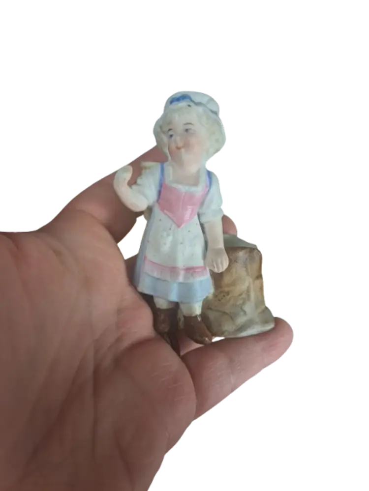 German Bisque Match Striker/ Toothpick Holder/ Succulent Vase Sweet Little Peasant Girl