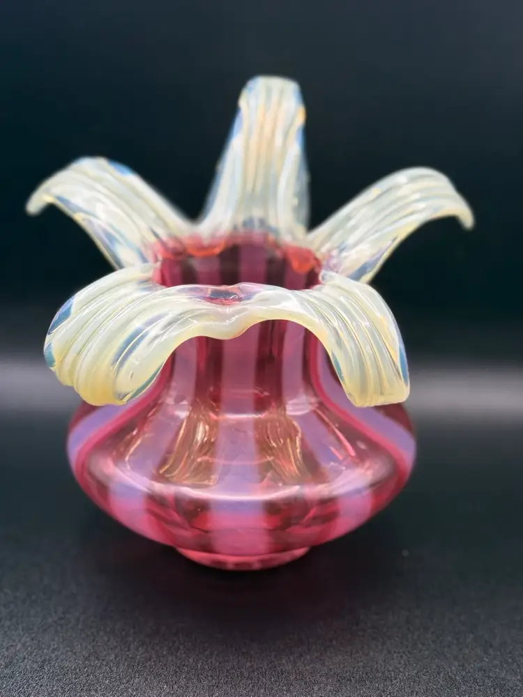 Hand Blown Vase Optic Cranberry Uranium Vaseline Glass