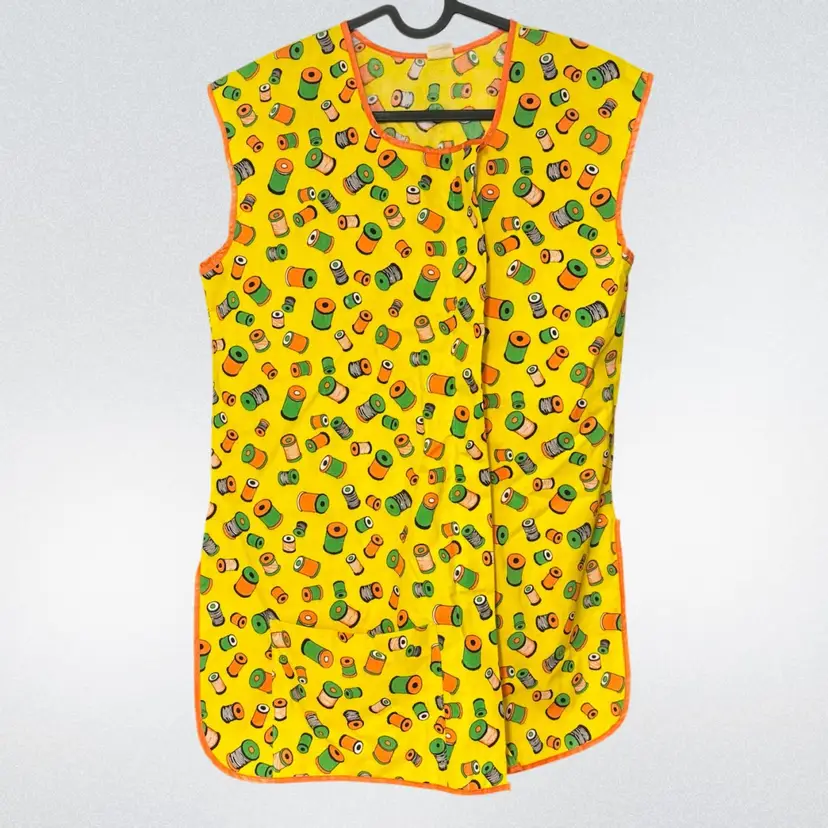 Vintage Yellow Thread Spool Asymmetrical Apron Sz S