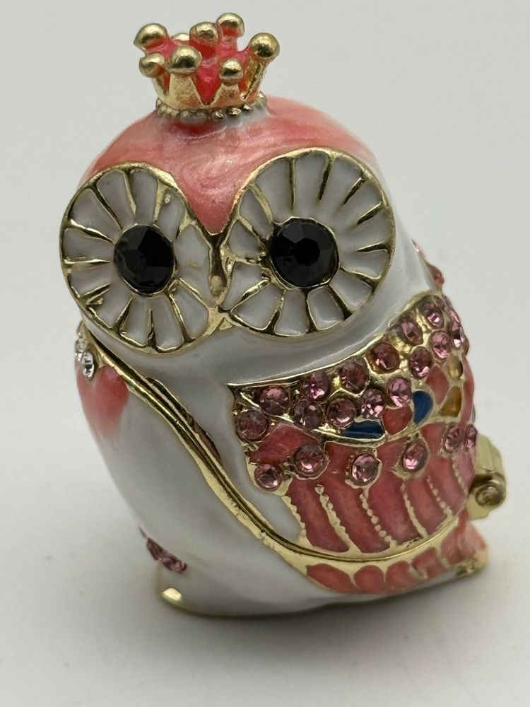 Crowned Owl Enamel Hinged Trinket Box