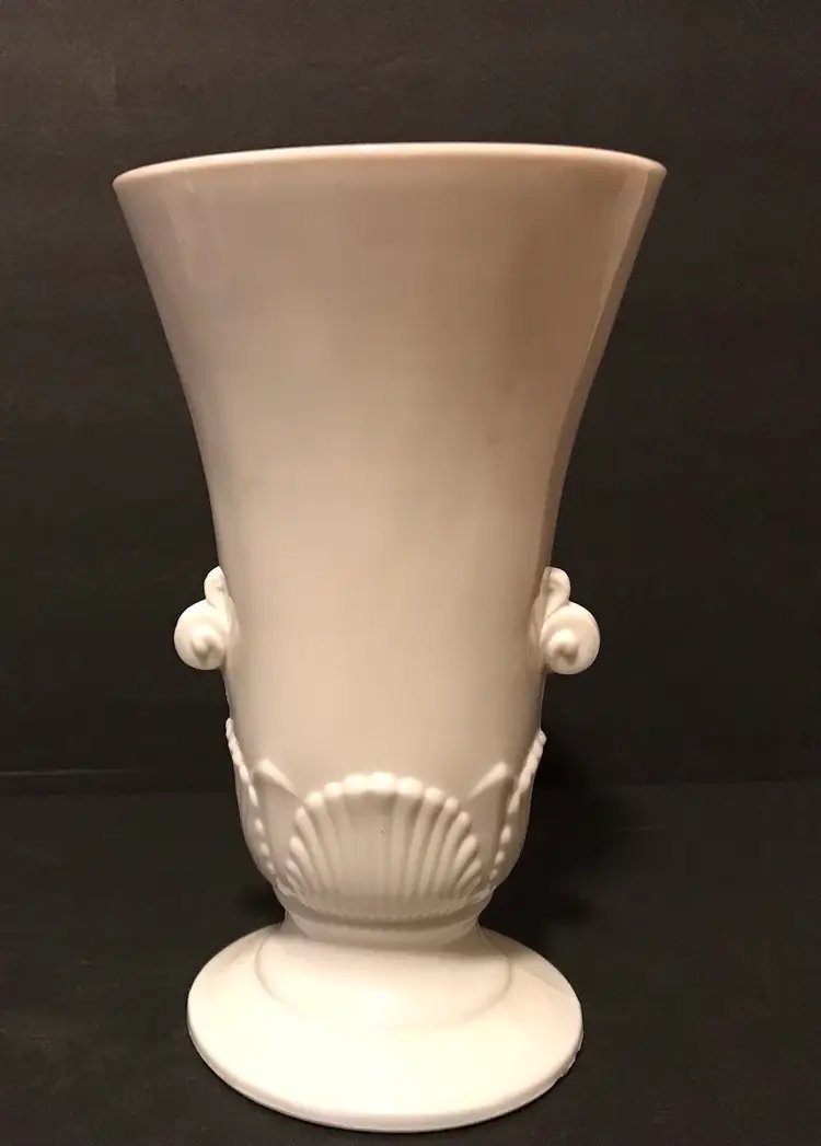 Vintage Vitrock White Milk Glass Urn Vase, 7.75", Seashell, MCM