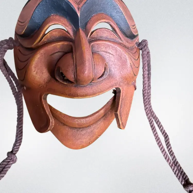 Korean Traditional Insadong Hahoe Tal Hand Carved Wood Mask Wall Art Mouth Moves