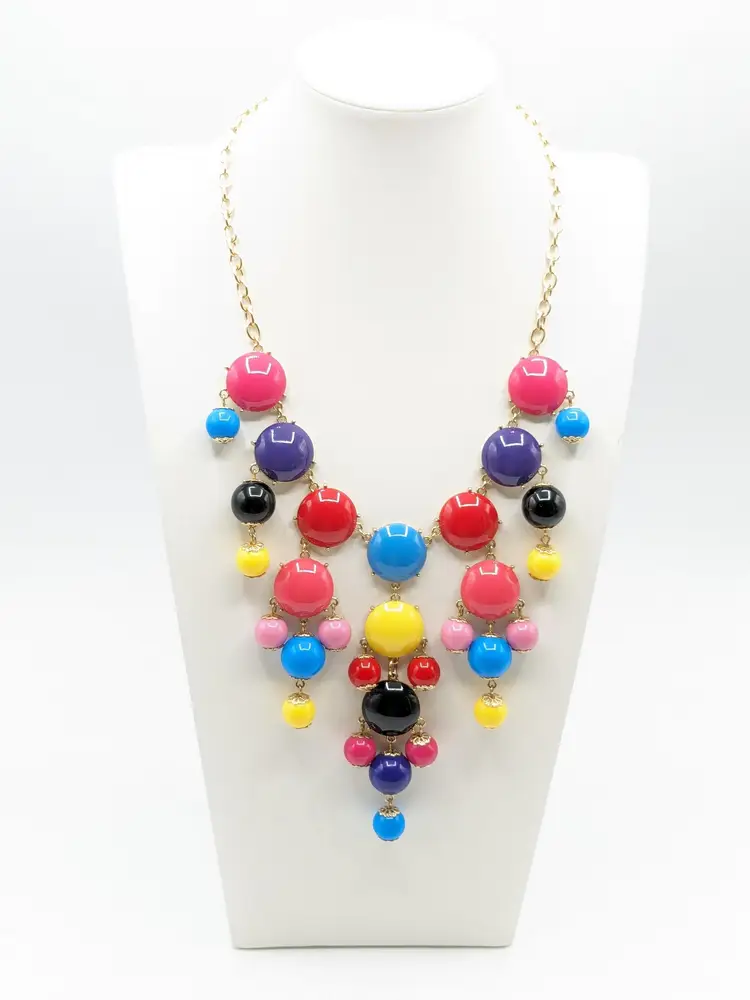 Iman Colorful Enamel Beaded Statement Necklace Gumballs Adjustable