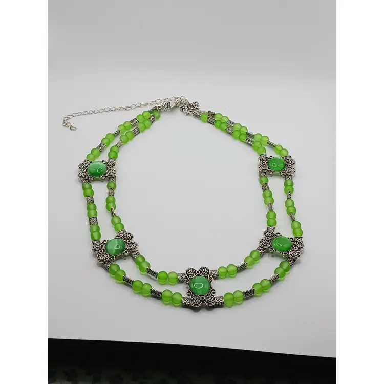Frosted Green Glass Handmade Necklace