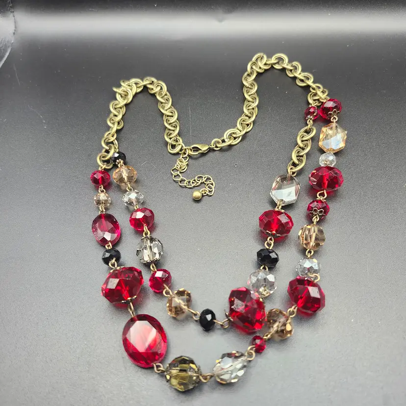 Crimson Cascade Beaded Necklace