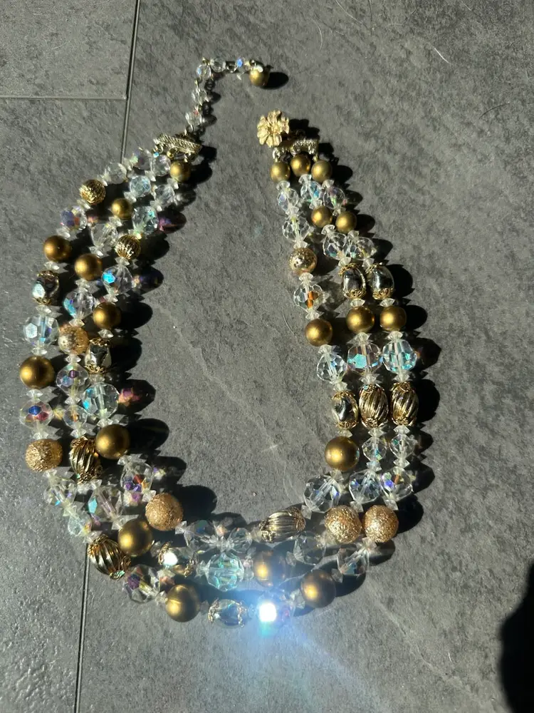 Vendome AB Crystal & Gold Tone  Triple Strand Necklace