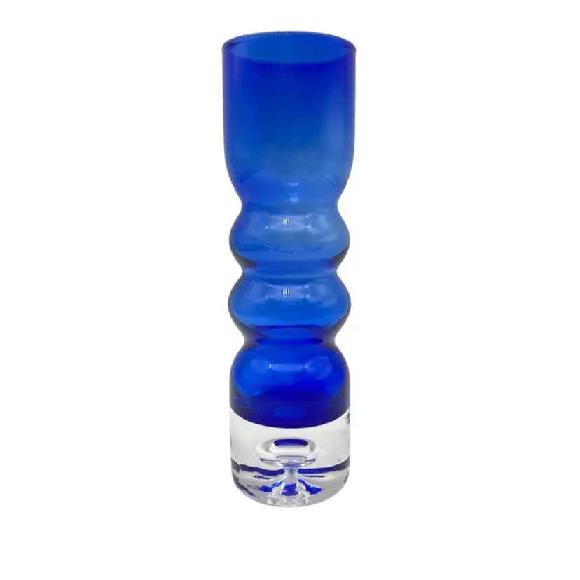 BIN - Vintage Bo Borgstrom Aseda Glasbruk Sweden MCM Cobalt Blue Art Glass Vase Bubble Bamboo 8”