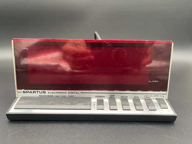 Spartus Gray w/ Red Display Electronic Digital Alarm Clock - Vintage Model #1150