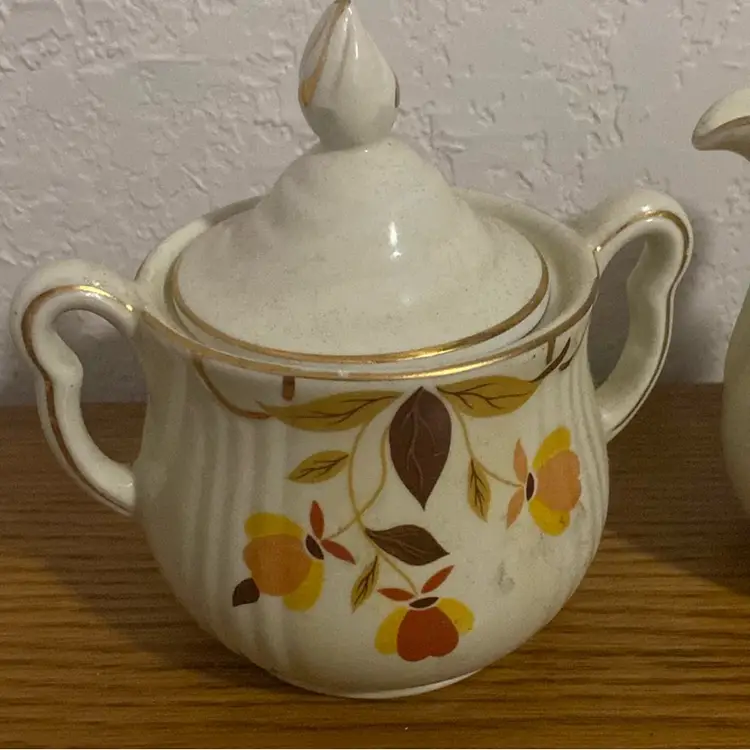 Vintage Hall's Jewel Tea Autumn Leaf Mary Dunbar Rayed Sugar & Creamer