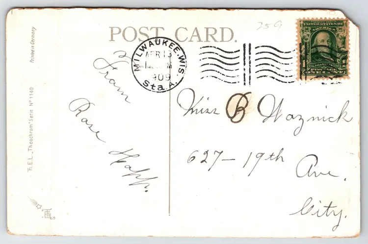 Postcard I'll Be Always True to You Romance Card c1909 Couple in Park Horse, Valentines Day - 15797