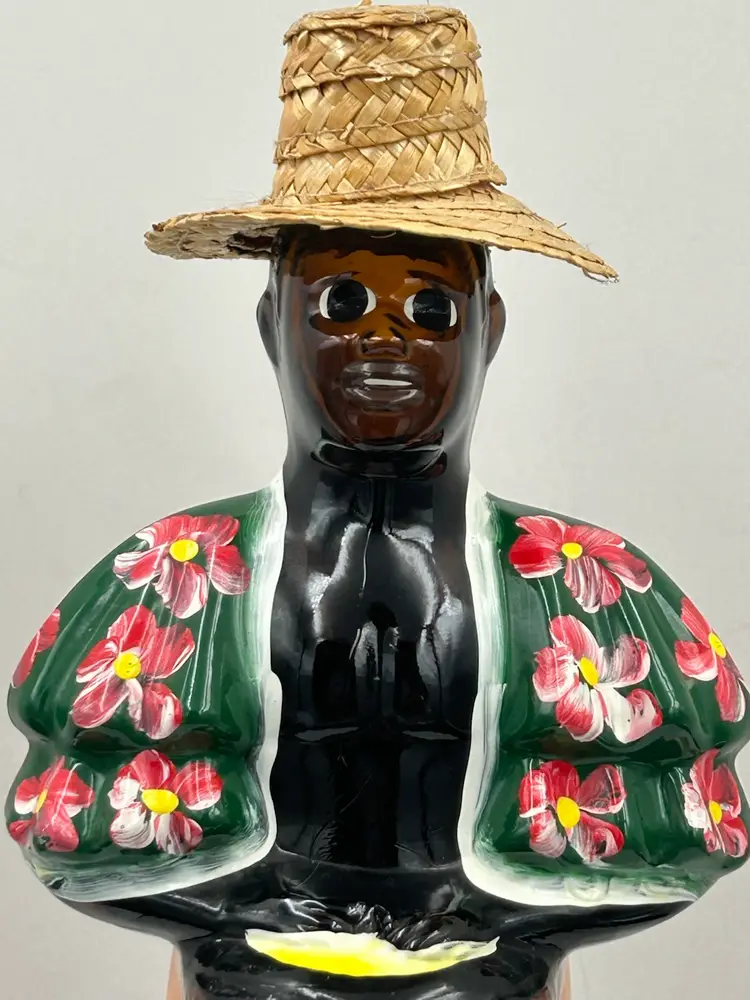 Vintage Rum Jumbie Liqueur Empty Bottle, Decanter Hand Painted St. Maarten Man Cave Decor.