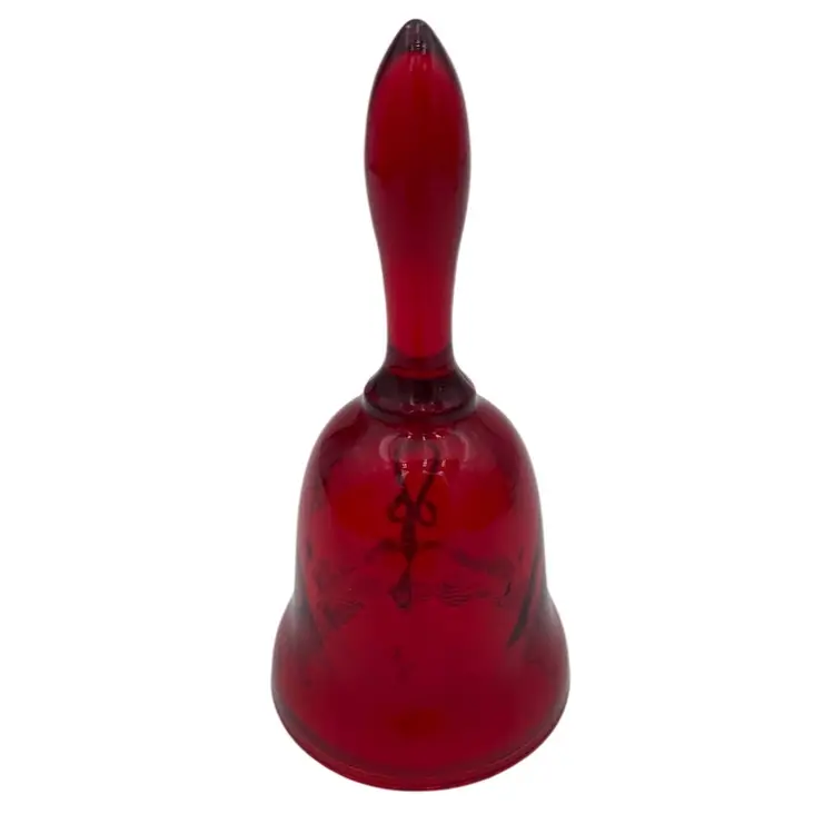 Vintage Fenton Glass Ruby Red Diamond Optic Bell, 4.5", Clear Clapper, #1765