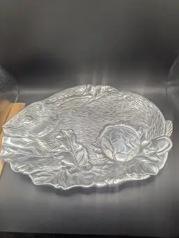 Vintage The Haldon Group 1984 Metal Aluminum Rabbit Bunny Oval Platter Cabbage perfect for the Easter Holiday