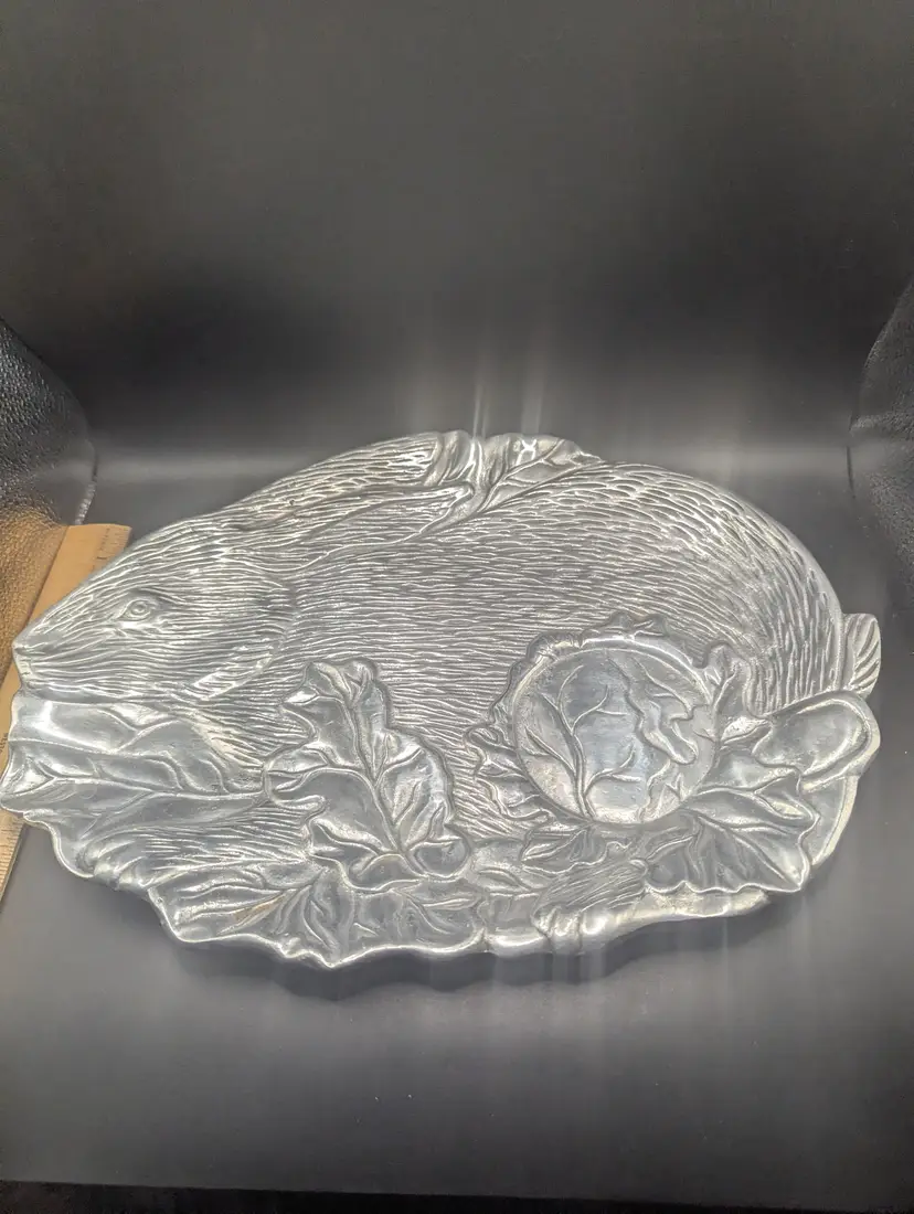 Vintage The Haldon Group 1984 Metal Aluminum Rabbit Bunny Oval Platter Cabbage perfect for the Easter Holiday