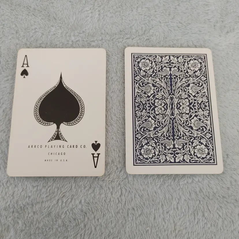 1 Single Swap Card - Playing Card. Blue background. Arrco Playing Card Co. Made in Chicago. Ace of Spades. Dimension 2.5 x 3.5. Read description.