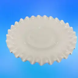 Fenton Milk Glass Saucer / Candle Holder Hobnail Ruffled Dish