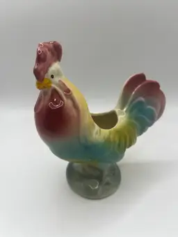 Hand Painted Vintage Colorful Ceramic Glazed Rooster Figurine Decor Planter
