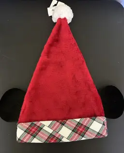Disney Parks Mickey Ears Santa Hat Christmas Holiday 2020  Plaid Trim Adult NWT