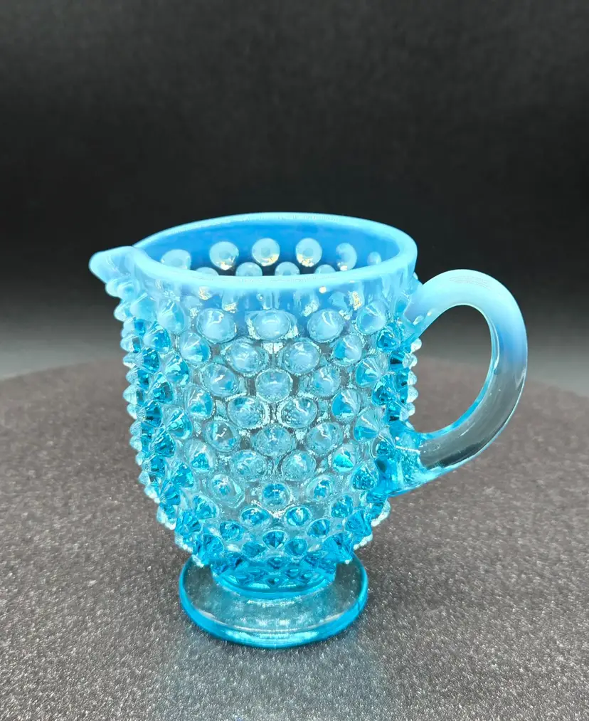 Fenton Blue Opalescent Cream Pitcher 3.5" X 4.5".