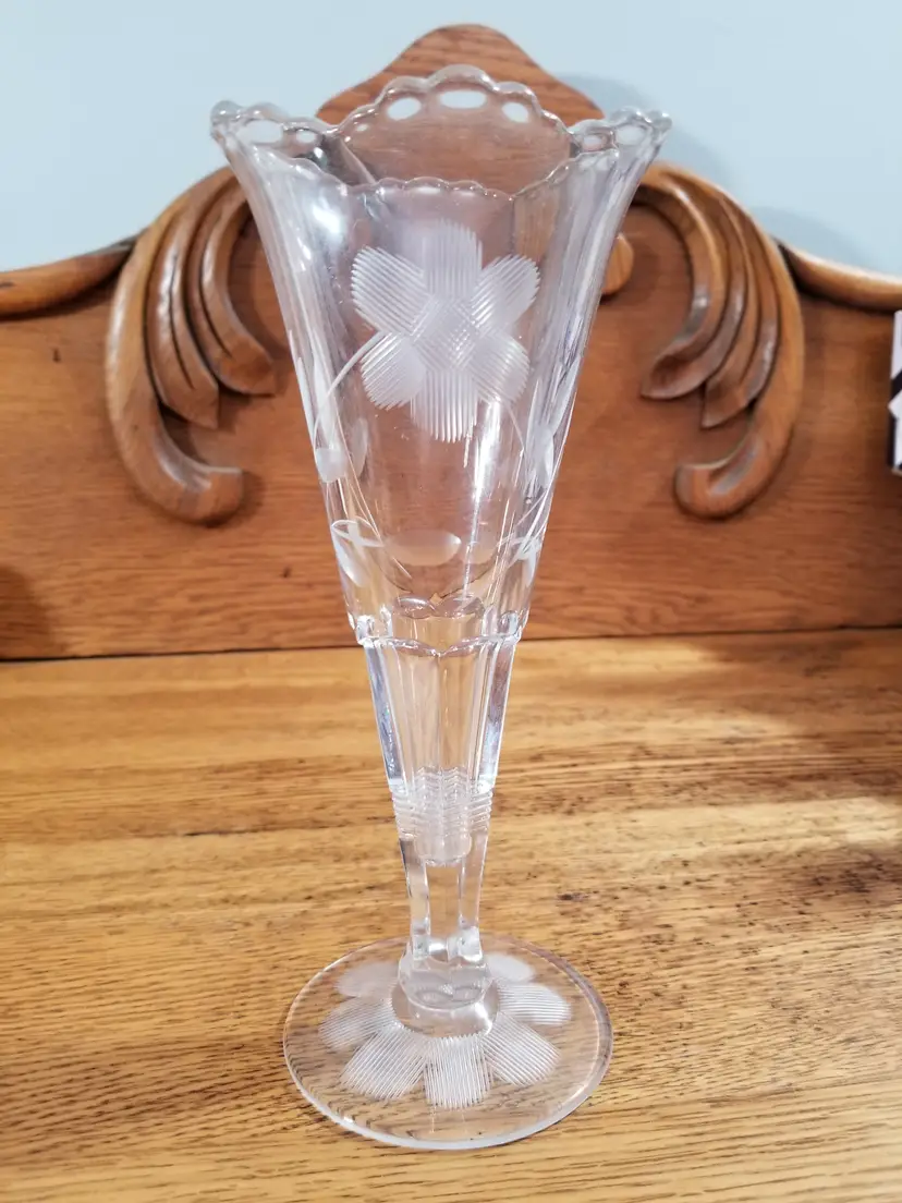 Antique Cut Glass Vase 8” Floral Trumpet Attributed U.S. Glass Co.