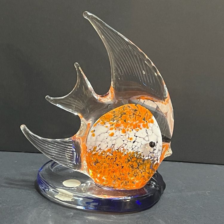 Partylite Orange And White Angelfish Handblown Glass Votive Holder ~5.75” x 4.5” x 4”