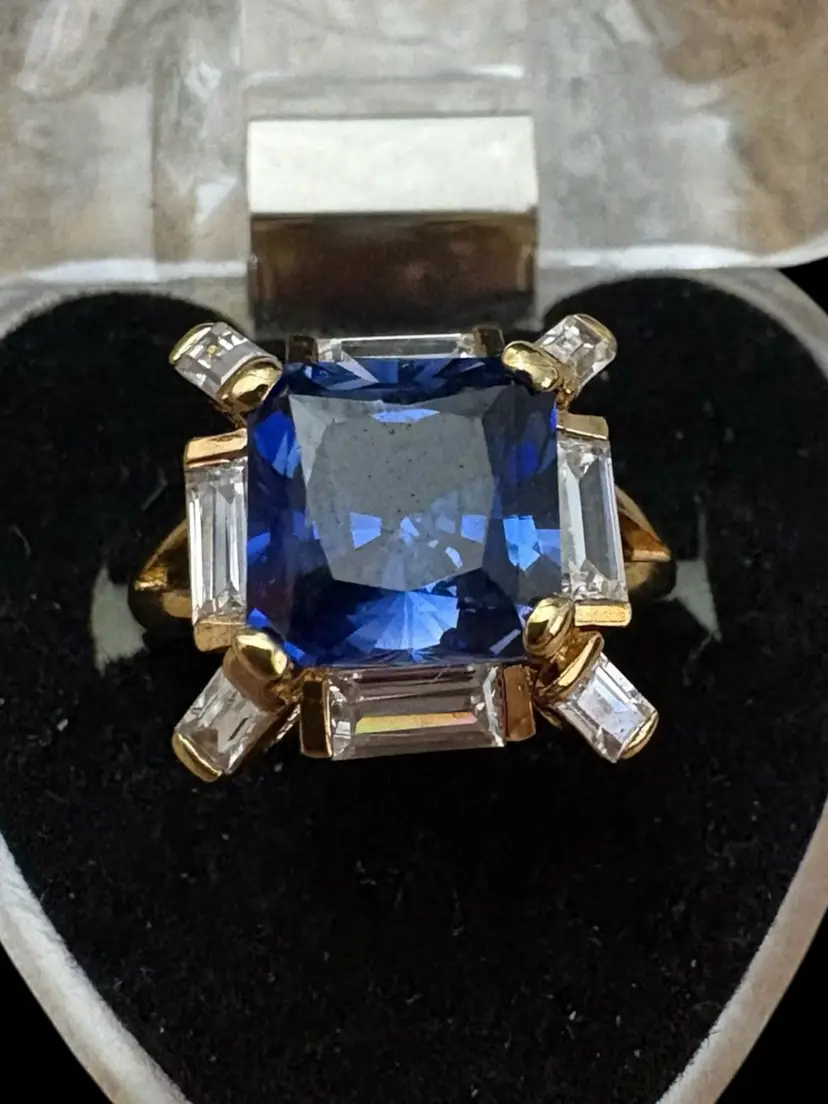 #01 93. 925 Gold Vermeil Hollywood Collection Marilyn Monroe Sapphire and CZ Ring- Sz 6