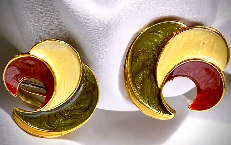 Estate Avon Vintage Swirl of Color Clip-On Earrings Earthtones Ready For Fall