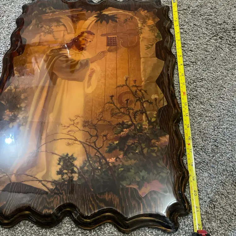 Vintage Jesus Knocking On Door Wood Wall Plaque 22" x 15" By Warren Sallman