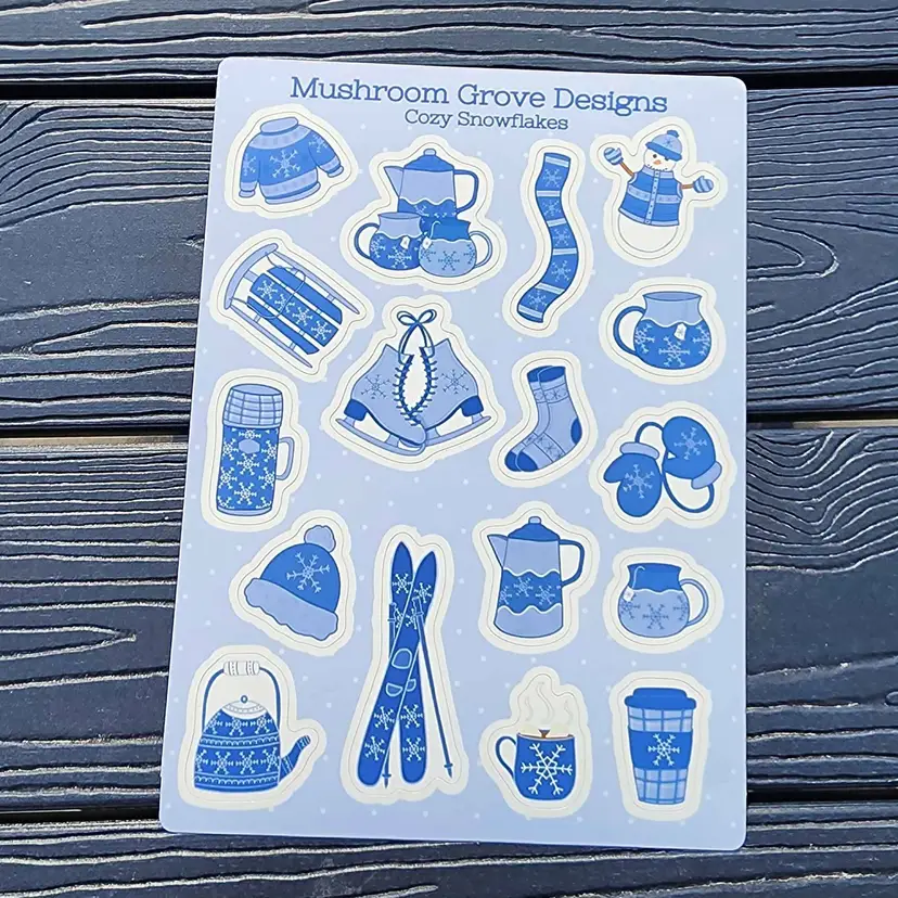 Cozy Snowflakes 5x7" Vinyl Sticker Sheet - Made by Me