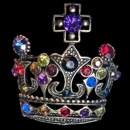 #0016 Multicolor Jeweled Crown Rhinestone Antiqued Finish Brooch Pin Jewelry