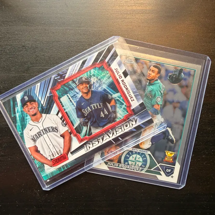 Julio Rodriguez Combo 2023 Topps Stadium Club Instavision Red Foil /50 & 2023 Topps Chrome All Star Rookie Cup Base